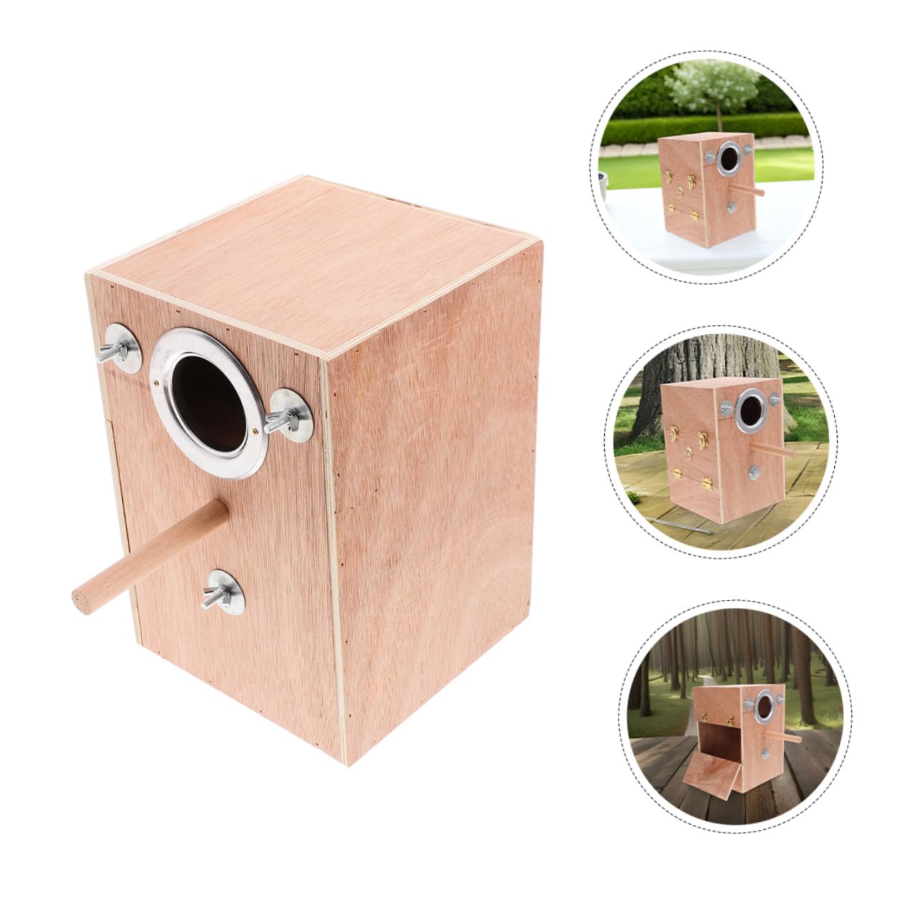 Caja Nido para Periquitos de Madera con Soporte Perchero Colgante Exterior Diseño Seguro y Cómodo Fácil Instalación y Limpieza Compatible con Agapornis Cacatúas y Pinzones