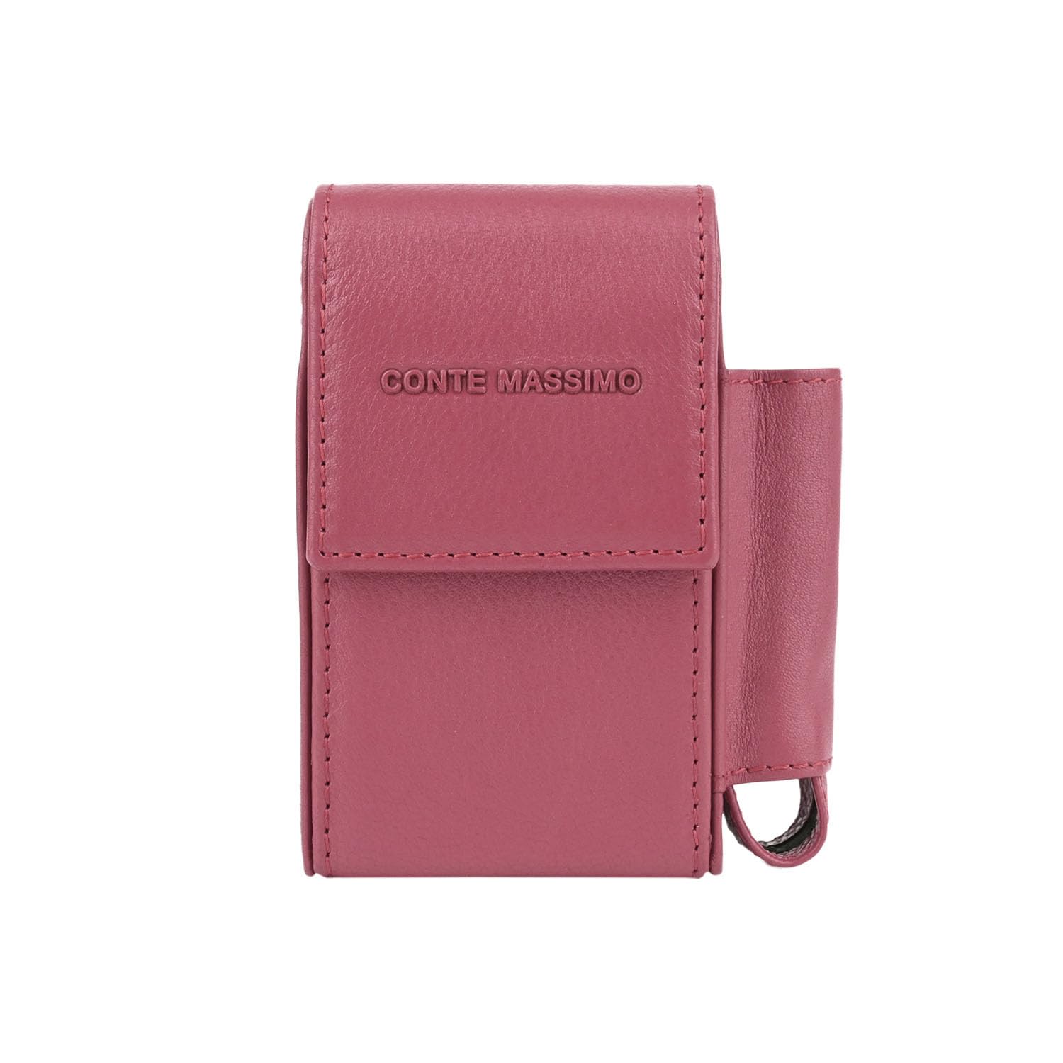 Conte Massimo Estuche para Cigarrillos de Piel Auténtica, con Porta Encendedor, para Hombre y Mujer, Estuche para Paquete y Encendedor