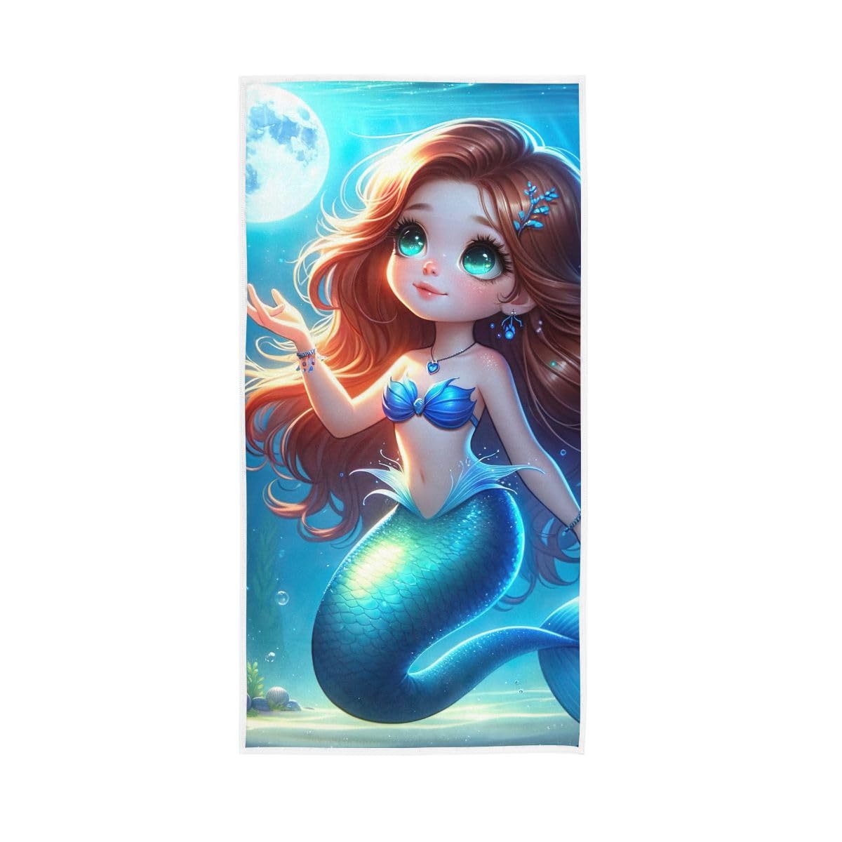 HUYGD Cute Mermaid Underwater Hand Towels, Cotton Hand Towels for Bathroom, Gym, Hotel, Spa 15 x 30 Inches