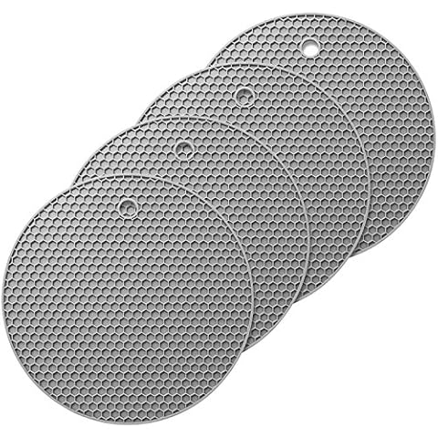 Oishii Trivet Silicone Set of 4 Pot Holder, Heat resistant up to 230°C, Food Safe BPA-Free, Round Grey Cover