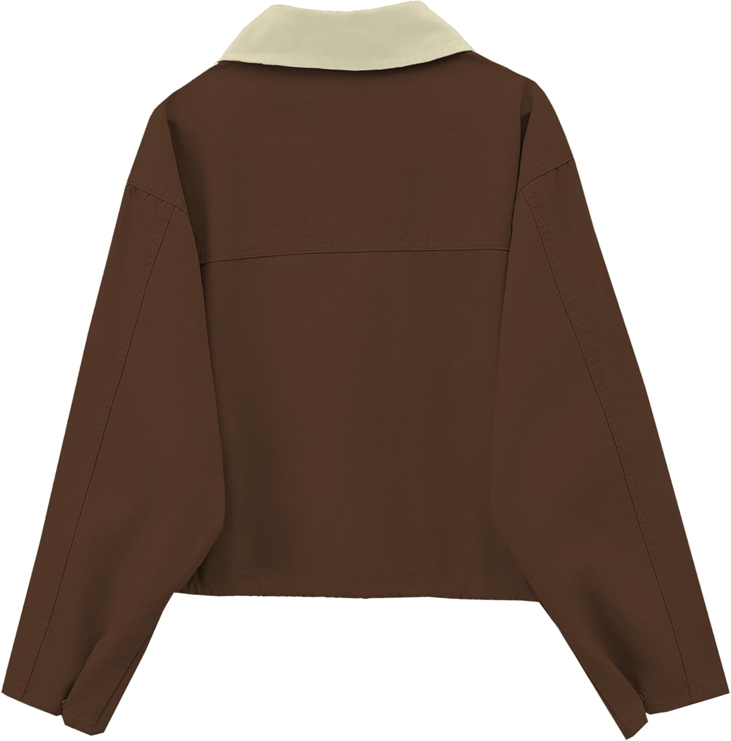 Womens Cropped Jacket Contrast Collar Utility Coat Cargo Jacket Barn Jacket Outwear with Pockets - Image 4