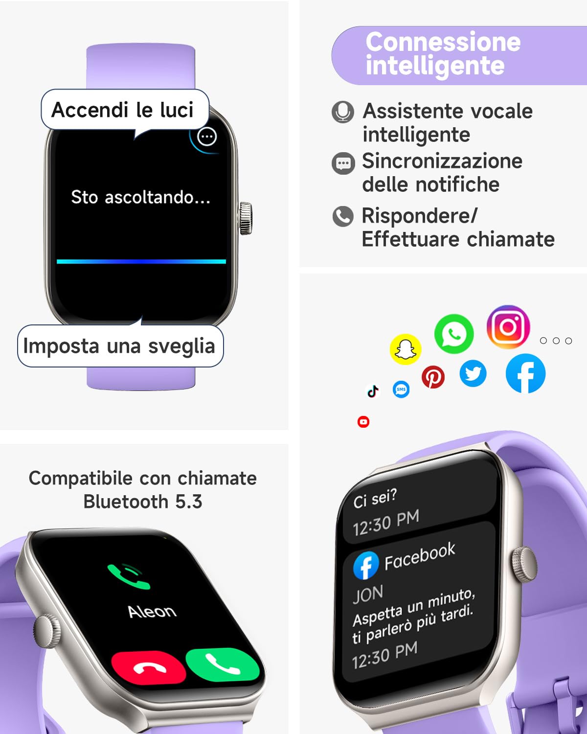 TOOBUR Smartwatch Donna Alexa Integrata, 1.95" Orologio Smartwatch Chiamate Cardiofrequenzimetro Contapassi SonnoImpermeabil IP68, 100 Sportivo, Notifiche Messaggi, Compatibile Android IOS