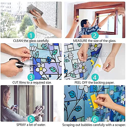 Image of WALLMATE Self Adhesive Window Film Frosted 3D Glass Door Window Frosted Film for Home /Office /Bathroom & Living Room Multicolor Frosted Film (16 x 175 Inch, Jasmin Flower)