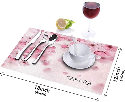 Miniatura 6 de Artwork Store Juego de 6 manteles individuales de algodón y lino con patrón de flores japonesas rosas y Sakura, resistentes al calor,