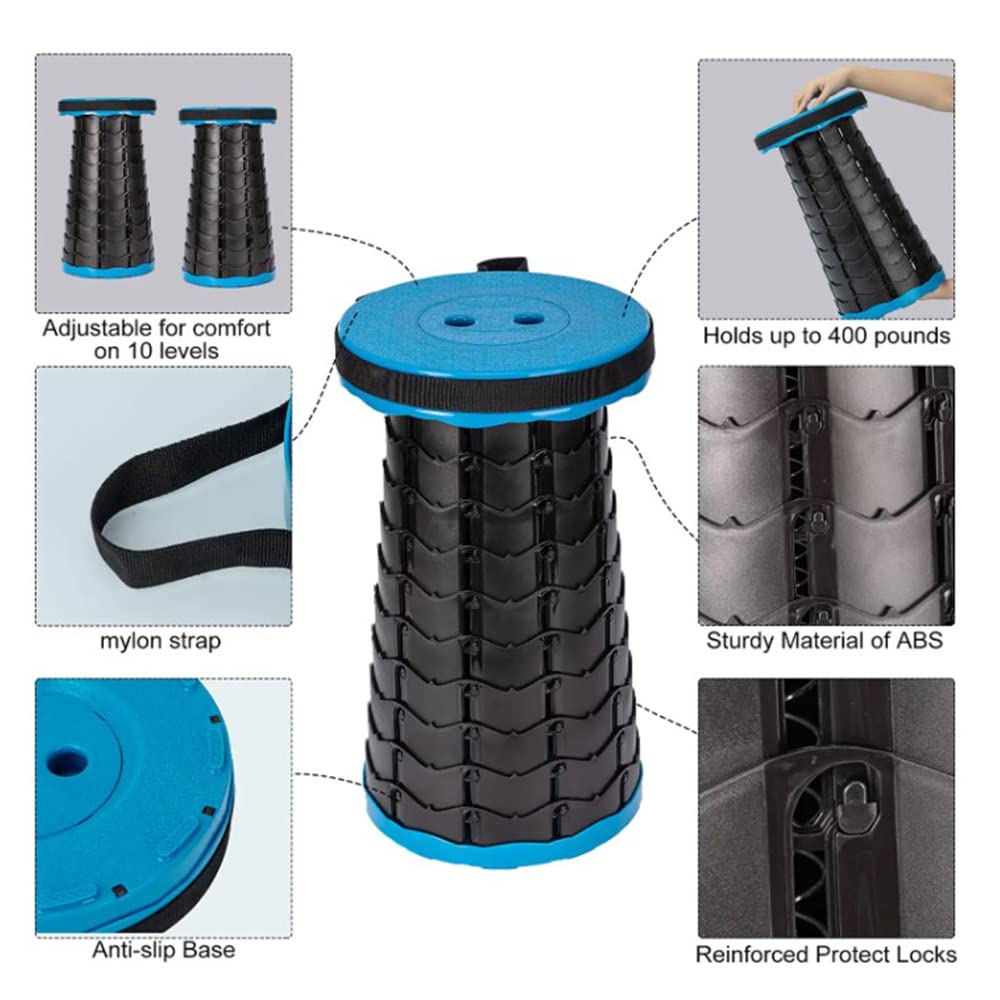 Supfine Sgabello pieghevole portatile, mini sgabello telescopico, leggero, da campeggio, per attività all'aperto, campeggio, pesca, barbecue, interni, cucina, campeggio, pieghevole, carico 180 kg (2,
