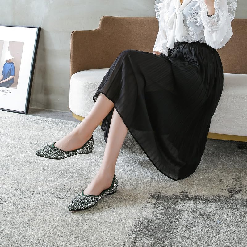 Women‘s Rhinestone Flats Sparkle Pointed Dress Shoes Memory Foam Wedding Work Comfortable Ballet Flats for Prom Evening Business - Image 2