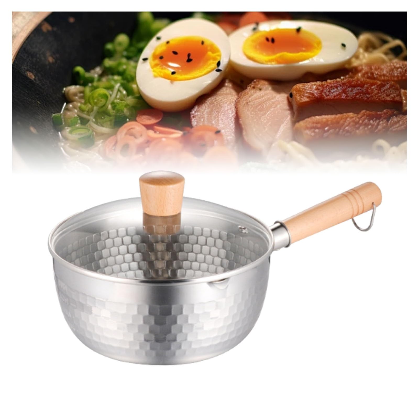 Japanischer Kochtopf, Multifunktionaler Milchtopf aus Edelstahl mit Holzgriff, Traditionelle Schneepfanne für Nudeln und Suppen, inklusive Messskala