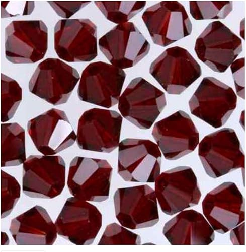 Miniatura 3 de 200 cuentas sueltas de cristal bicono facetado pequeño de 0.12 pulgadas de Preciosa auténtico, color rojo siam, compatibles con Swarovski 5301/5328