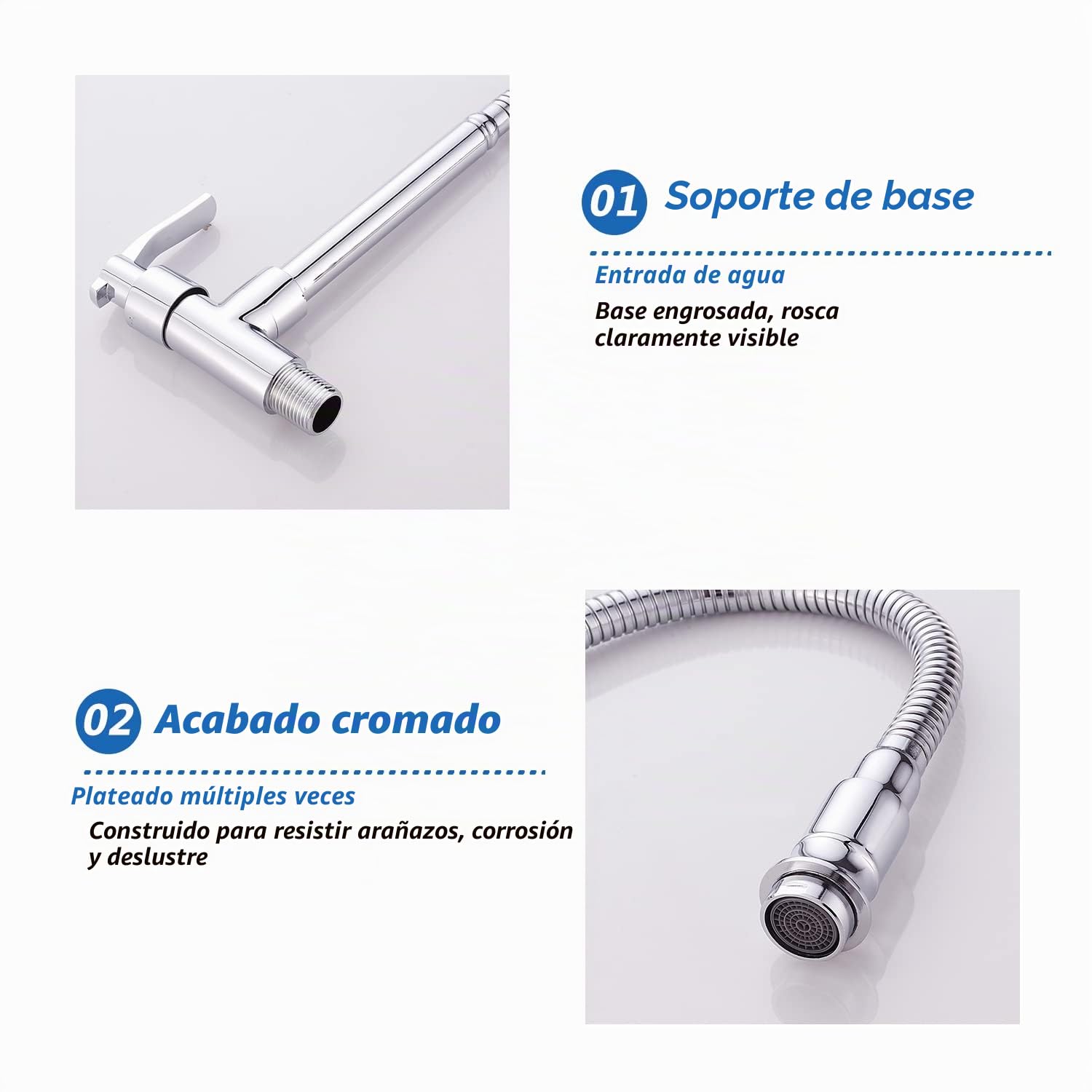Inchant - Grifo de pared para cocina con agua fría, acabado cromado y cuerpo de latón, giratorio 360°, giratorio
