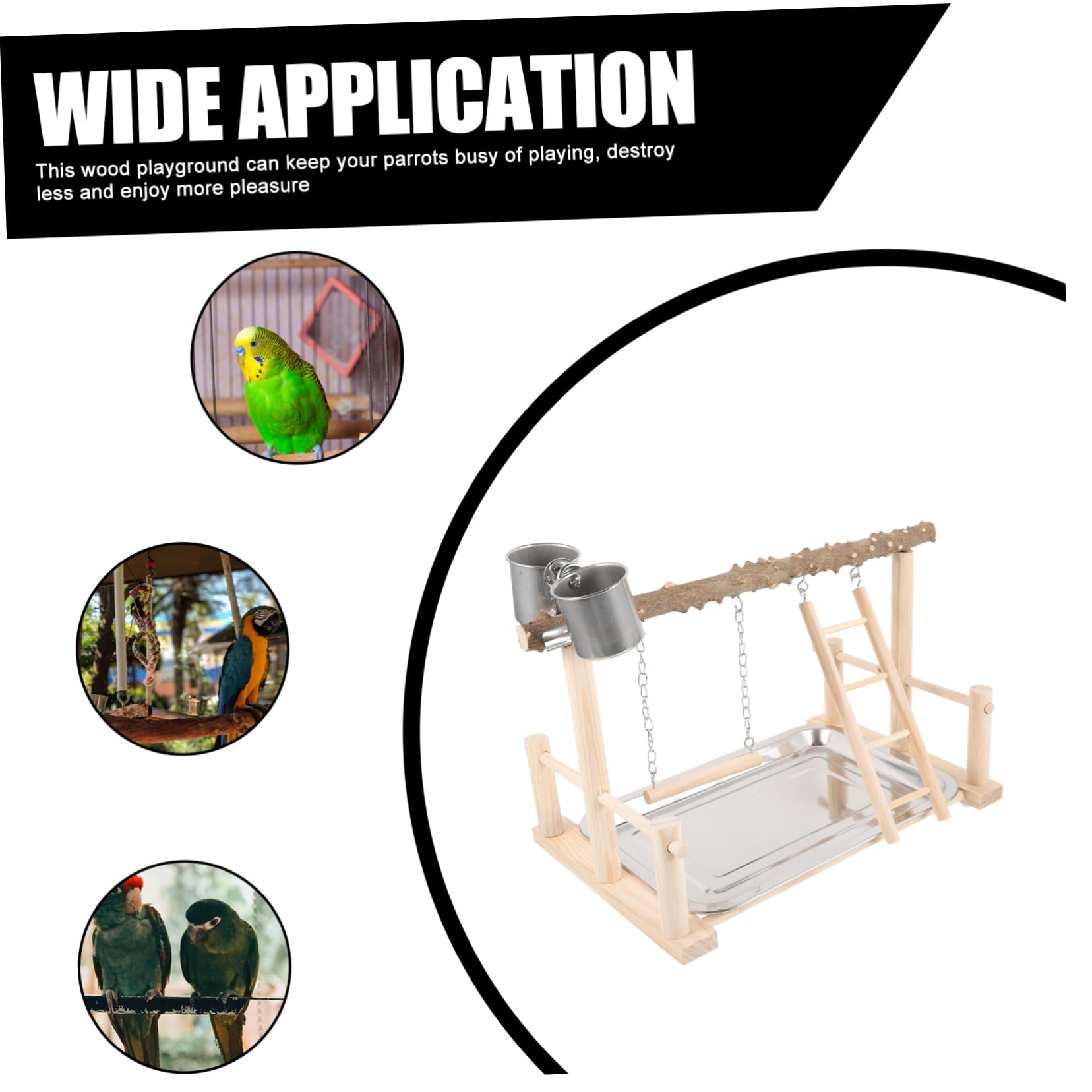 Beavorty Soporte de Madera para Loros Columpio, Taza Doble de Comida y Escalera, Plataforma de Percha para Aves Que Mejora Coordinación y Equilibrio