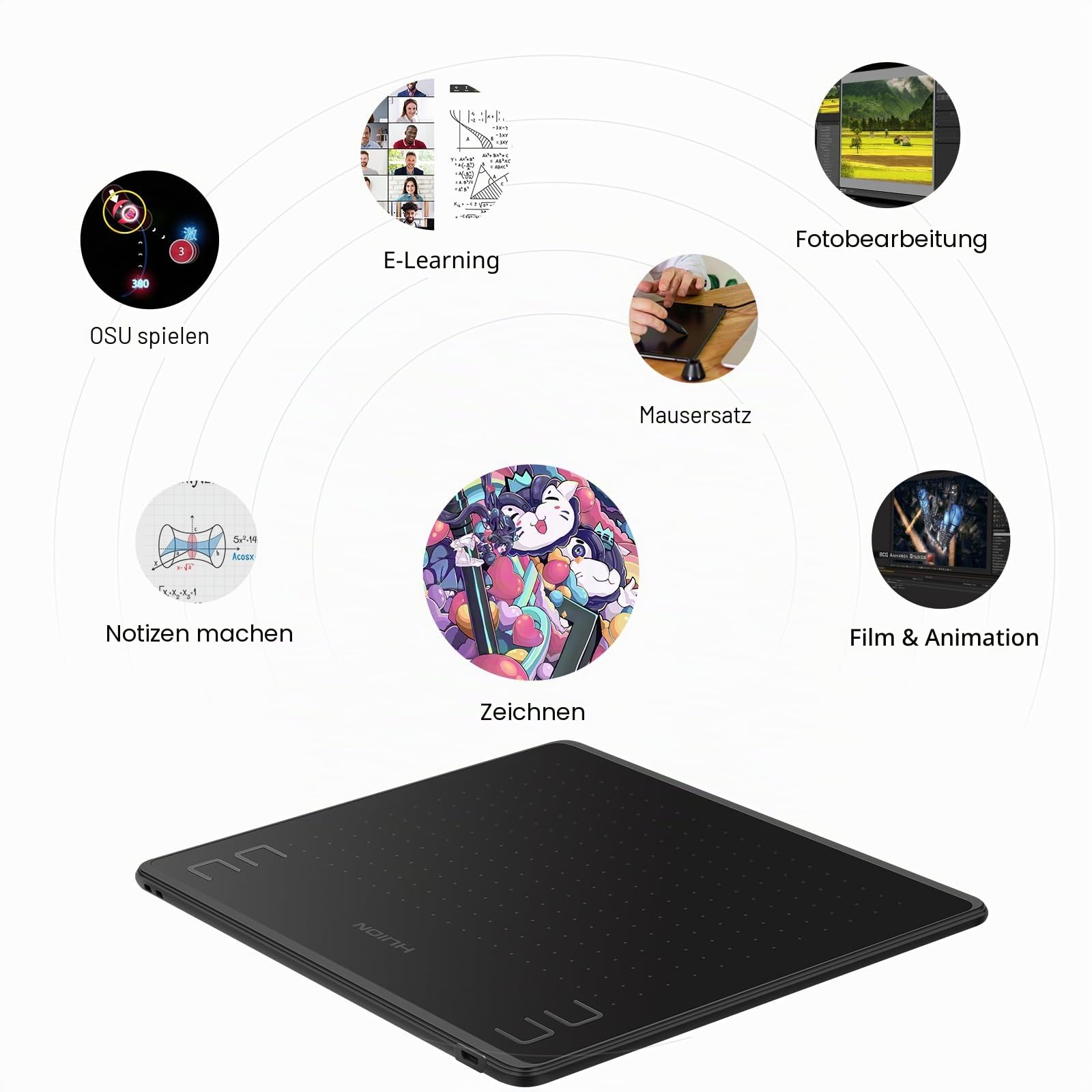 HUION HS64 Grafiktablett, 4 Express-Tasten, 8192 Druckempfindlicher Stift, 6,3 x 4 Zoll Zeichentablett für Win, Mac, Android, Ideal für Digitale Kunst, Malerei und Design