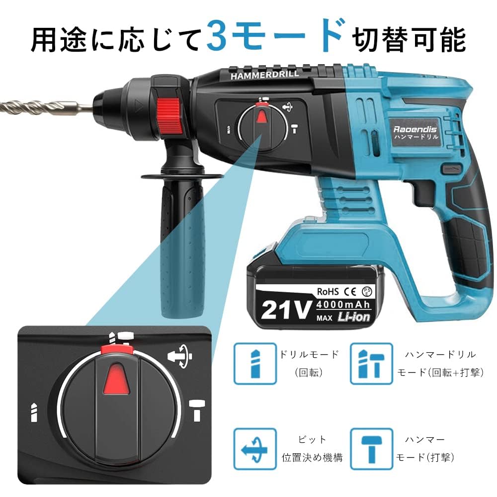 Amazon | ハンマドリル コードレスハンマードリル 18V 6000mAh大