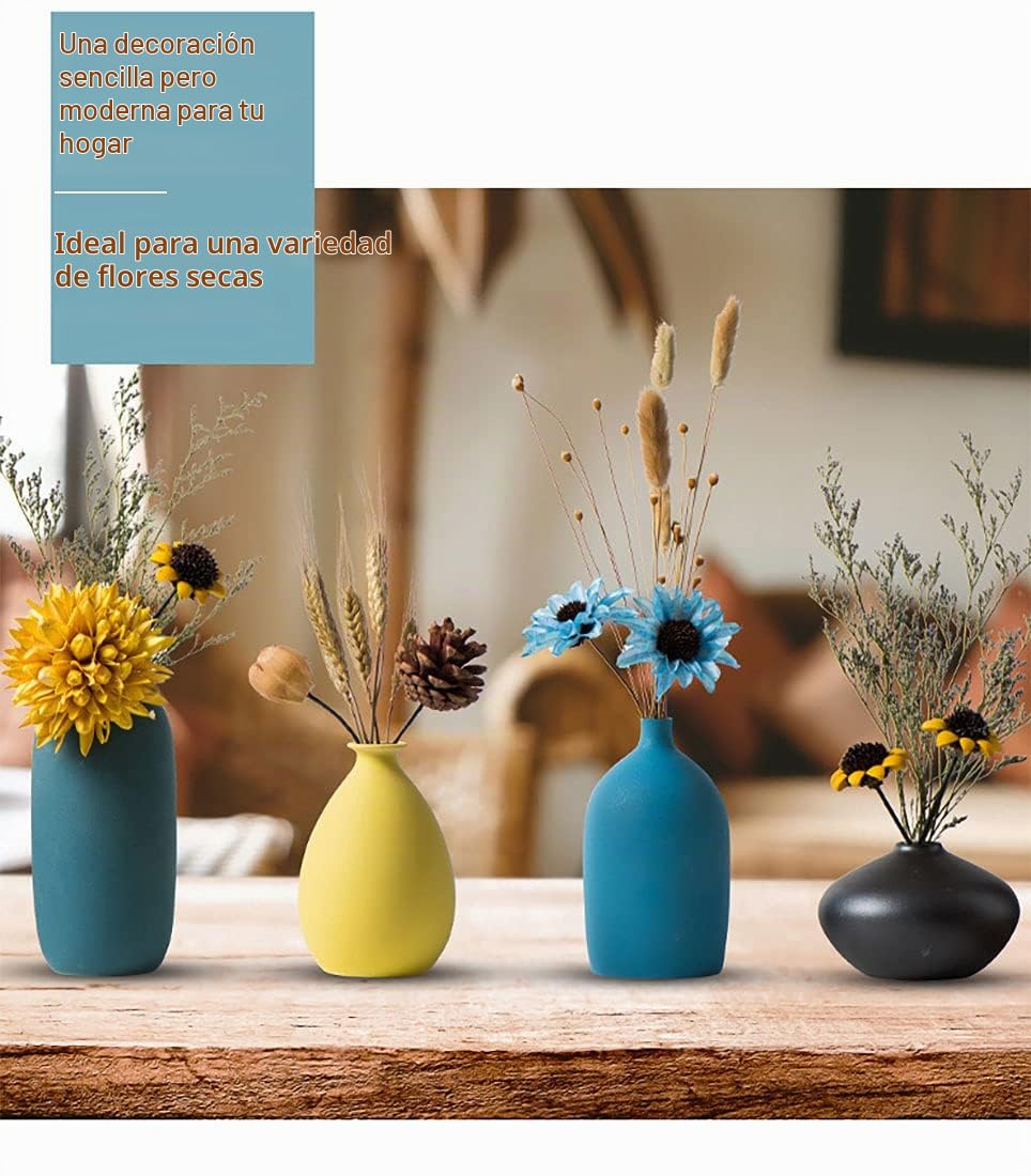 Sziqiqi Jarrones Pequeños de Cerámica para Flores, Juego de 4 Decorativos para Sala de Estar, Mini Hechos a Mano Mate para Decoración de Centro de Mesa Moderno