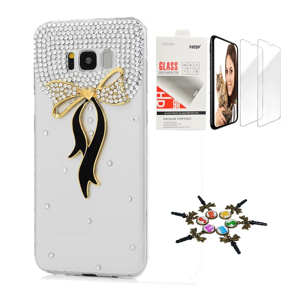 STENES Sparkle Case Compatible with Samsung Galaxy A42 5G Case - Stylish - 3D Handmade Bling Fashion Bowknot Ribbon Design Cover Case with Screen Protector [2 Pack] - Black