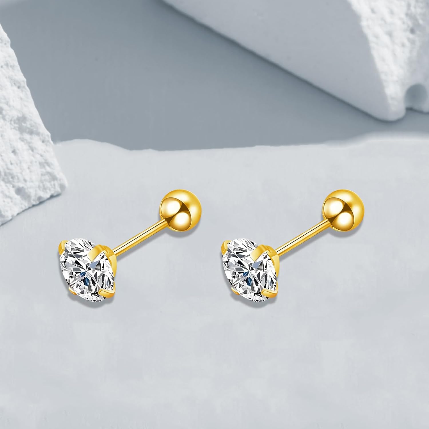 BLZ 6 Pairs 14K Cubic Zirconia Stud Earrings for Women Men 20G Screw Back Earrings 316L Stainless Steel Cartilage Earrings Hypoallergenic Men Earrings - Image 9