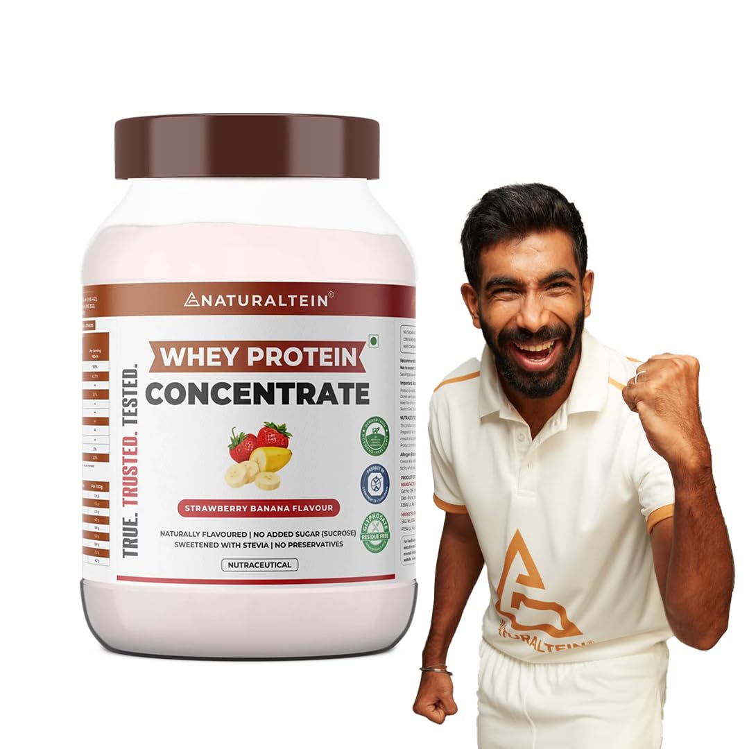 Natural Whey Protein Concentrate Strawberry Banana - 1 kg (Naturally flavored, Non GMO, No Artificial Sweeteners)