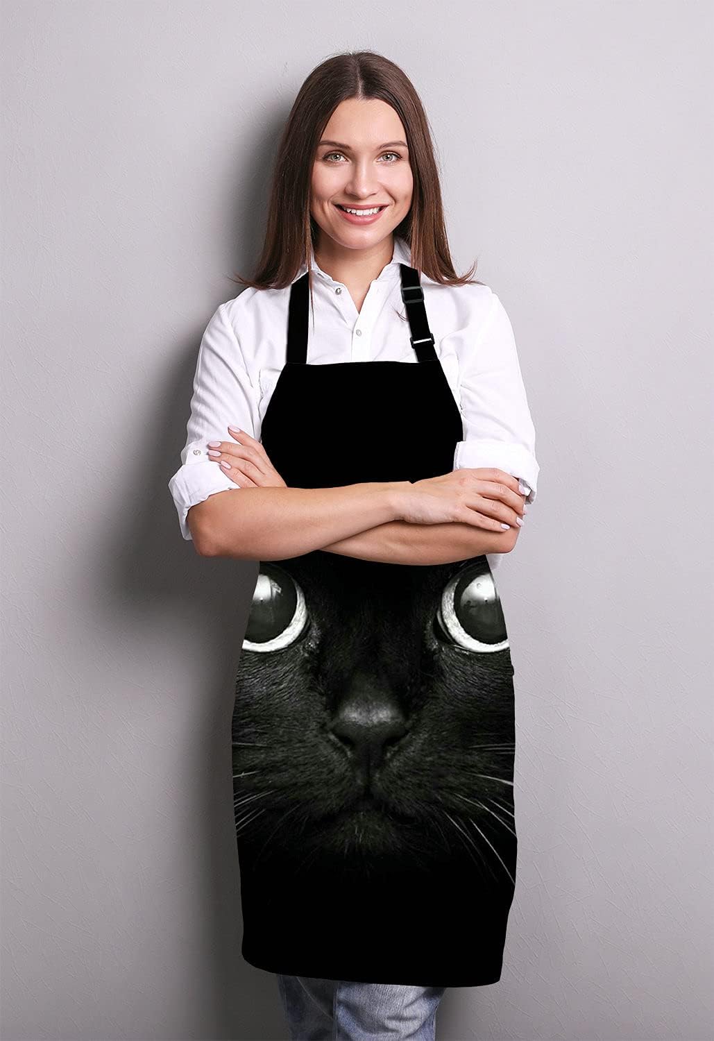 Black Cat Face Kitchen Cooking BBQ Chef Apron,Funny Apron for Men, Women - Dad Presents, Presents for Men - Birthday, Mothers Day Presents for Mom, Wife, Husband, Brother, Friends - Image 3