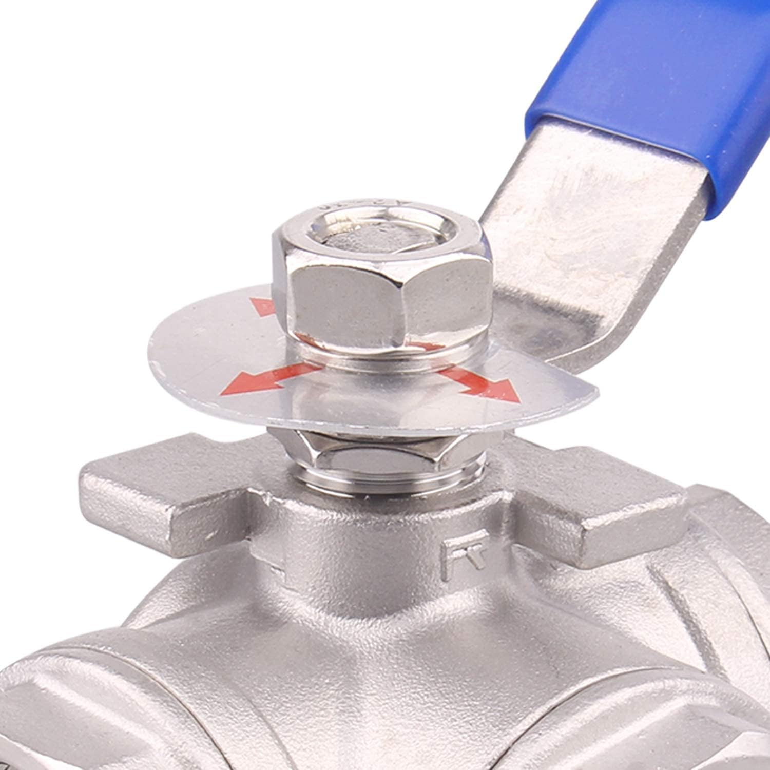 DERNORD 3-Way Ball Valve, T Mounting Pad, Stainless Steel 304 Female Type for Water, Oil, and Gas with Vinyl Locking Handle (1 Inch NPT)