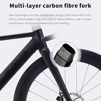 SAVADECK Road Bike with Carbon Front Fork and Wheelset, Aluminum Alloy Frame with Shimano 105 R7100 Groupset, Full Internal Cable Routing, Oil Disc Brake Adult Racing with 24S
