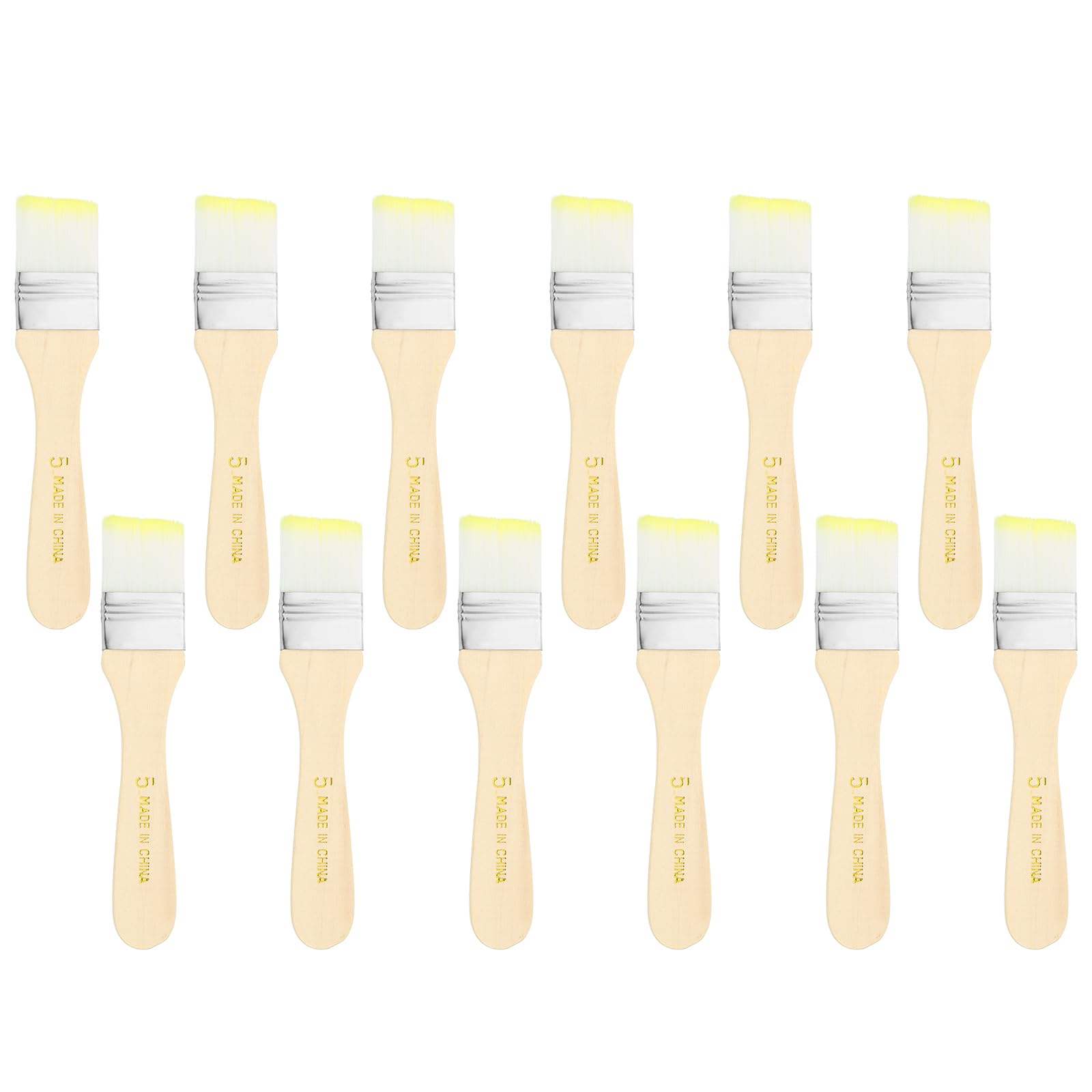 PATIKIL 12 Pcs Paint Brush Set, 150mm Nylon Bristle Flat Brushes with Wooden Handle DIY Art Painting Supplies for Acrylic Oil Watercolor Painting Wall Door Trim Paint, #5 Yellow/White