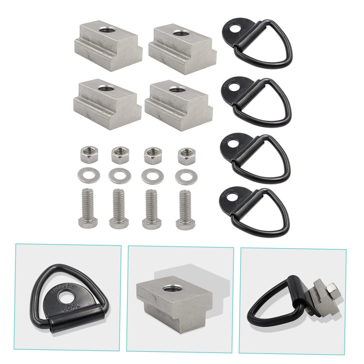 SOLUSTRE Zurrösen mit 3/8-16 Gewinde 4 Stück aus Edelstahl und Kohlenstoffstahl für Anhänger T-nut Muttern Praktische Verzurranker Geeignet für Anhänger und Pickups für Lkw Ladeflächen
