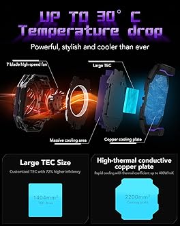 Black Shark Cell Phone Cooler Fun Cooler 3Pro, Cellphone Radiator with Sleep Timer/Fan Speed Settings for 2.63-3.46 inches iOS/Android Semiconductor Heatsink Cooling (Purple)