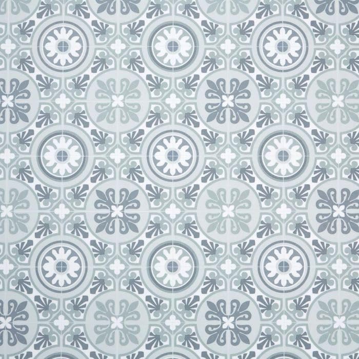 Moroccan Tile Design Cushion Vinyl Flooring Sheet Blue Green & White Patterned Non Slip Lino Conservatory Kitchen Bathroom Floor (Tangier 08, 2.5m x 2m)