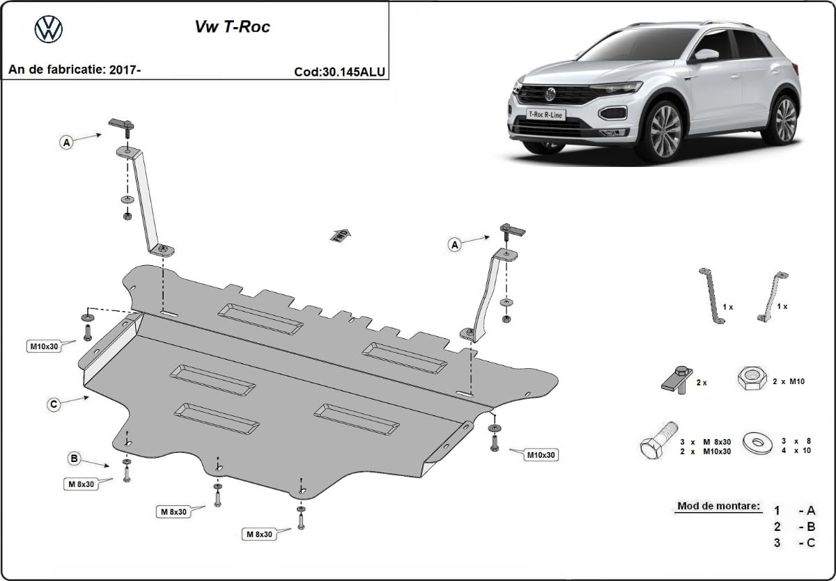 compatibile con Piastra paramotore di alluminio Volkswagen T-Roc (2017-2025)