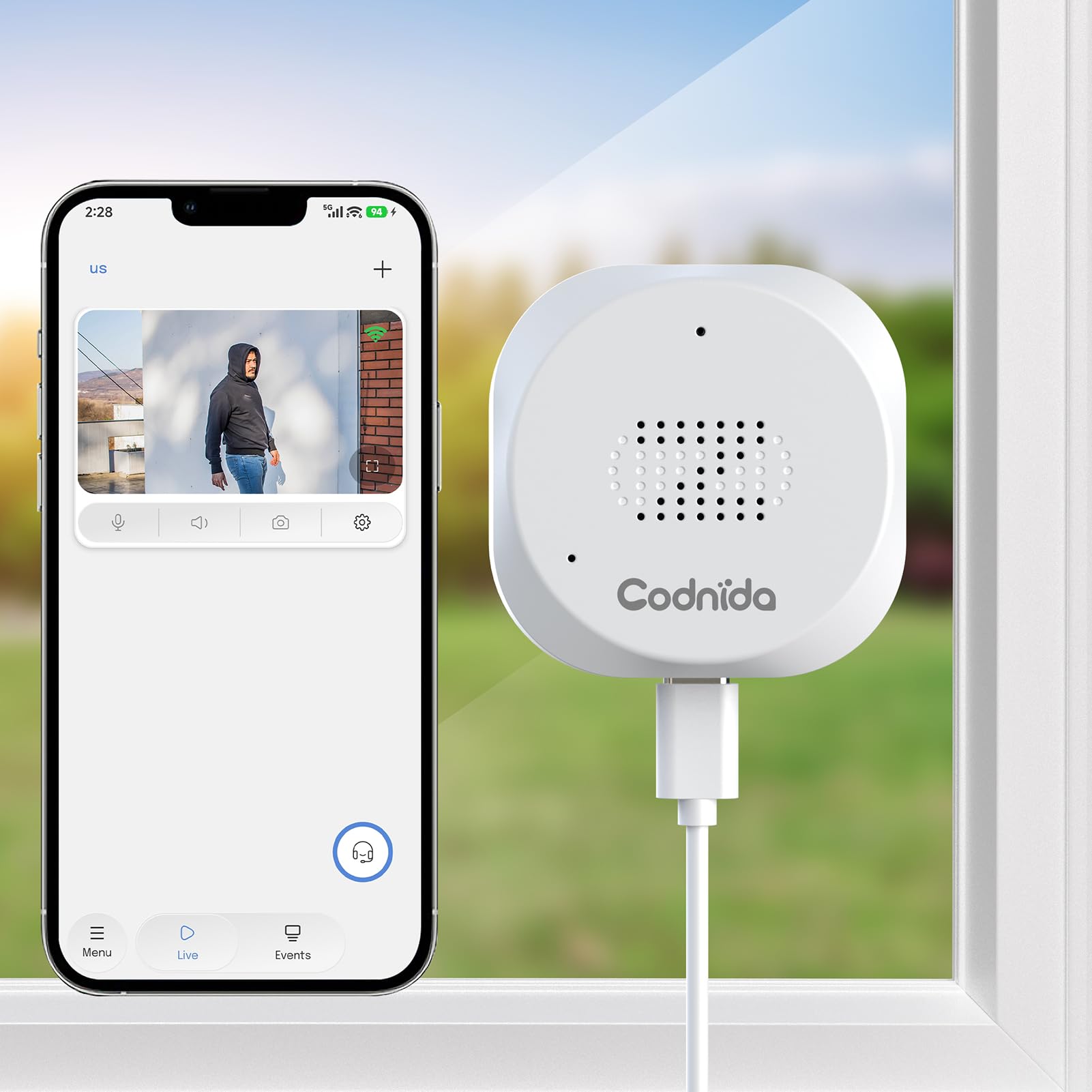 Codnida 3MP Cámara de Seguridad para Ventanas de para el Hogar, 2K Cámara Interiores con Adhesivo, Detección de Movimiento, Visión Nocturna a Color, Audio Bidireccional, Antirreflejos, 2.4/5GHz WiFi