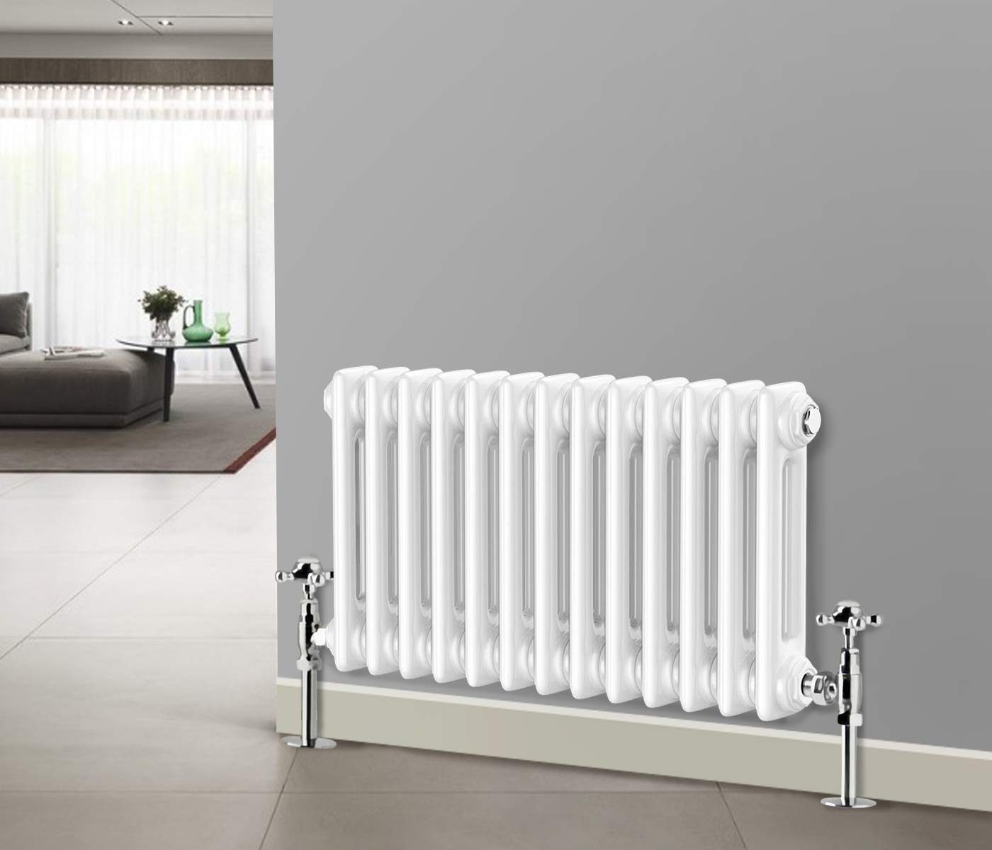 NRG 300 X 605 mm Gloss White 2 Column Radiators Horizontal Central Heating Cast Iron Rads