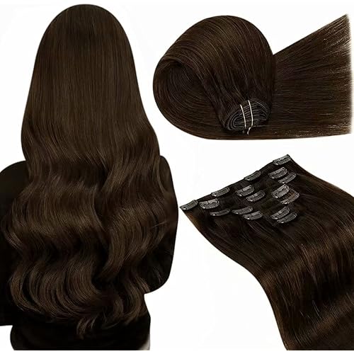Hair Extensions Clip in Human Hair Dark Brown LaaVoo 12 Inch Natural Brown Hair Extensions Clip in Human Hair #4 Dark Brown Human Hair Extensions Clip ins Straight Double Weft 5Pcs 70G
