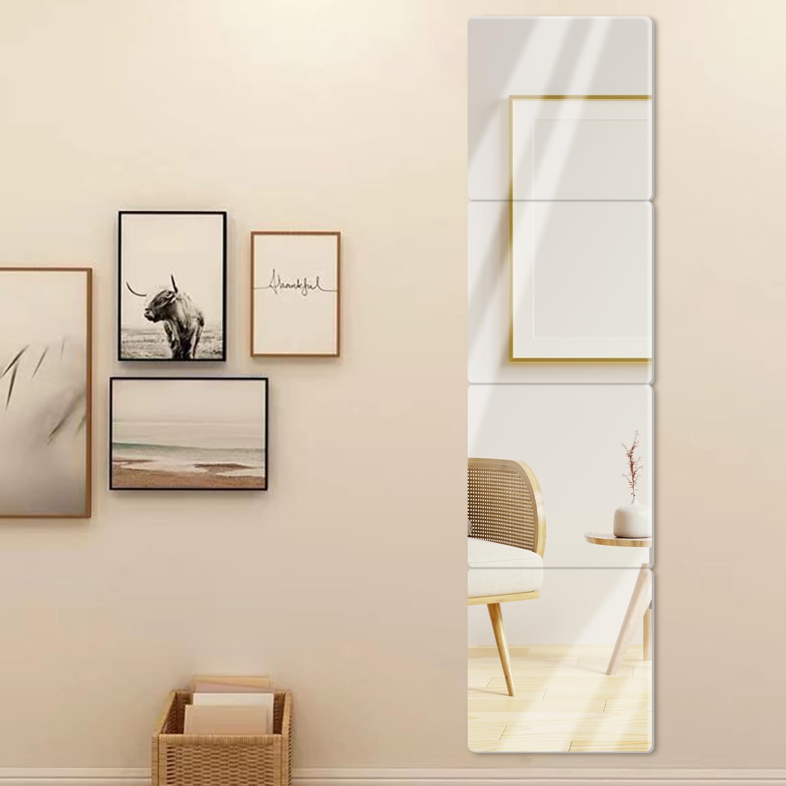 JUMRHFAN Espejos Grandes de Cuerpo Entero para Paredes, 30x30CM 4pcs acrílico plexiglás montado en la Pared Stick On Frameless Square Makeup Espejo Largo Gimnasio Pasillo