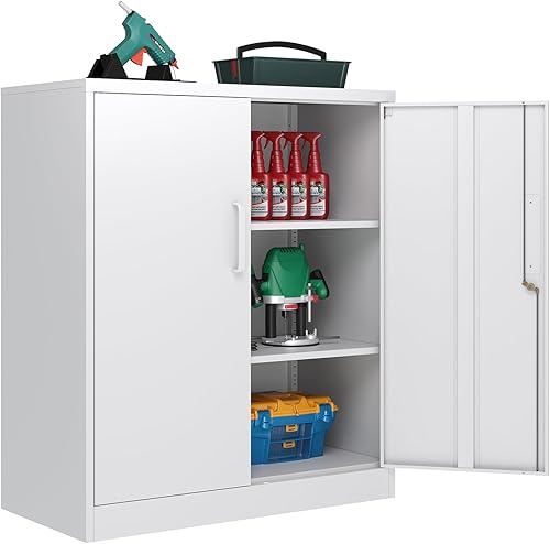 LISSIMO Gabinete de almacenamiento de metal armario de almacenamiento con puertas y estantes ajustables gabinete de acero para garaje hogar oficina
