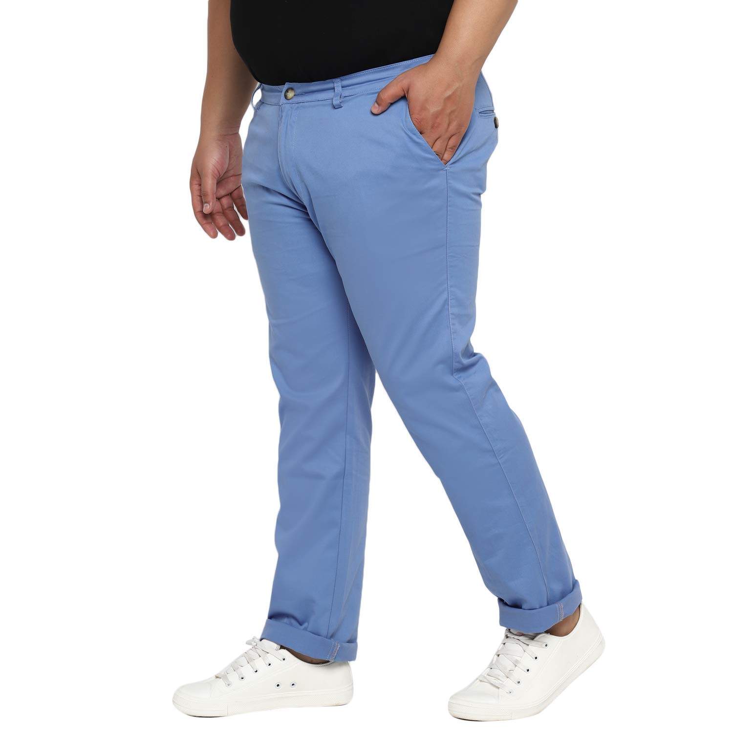 Urbano Plus Pantalones chinos casuales de algodón de tiro medio para hombre, ajuste regular, elásticos