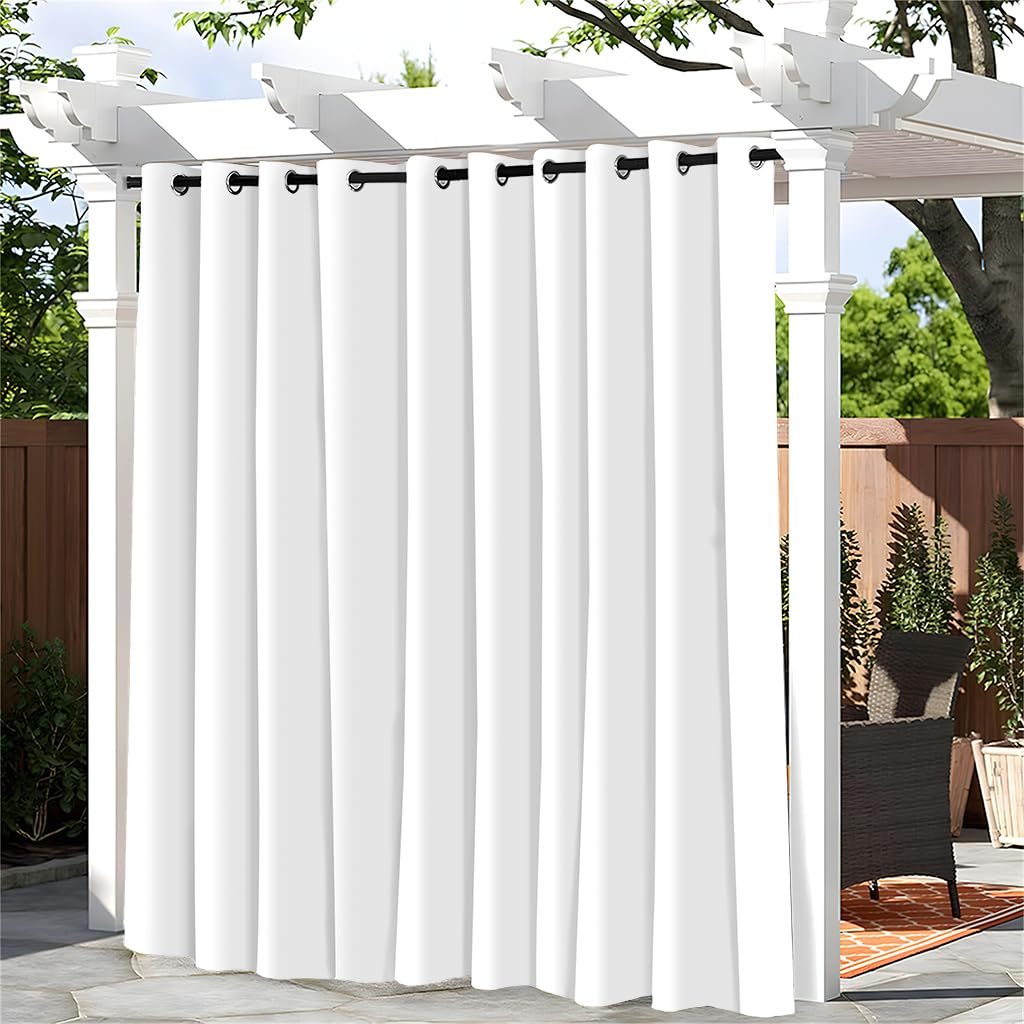 Hiseng Outdoor Curtains for Patio Waterproof 1 Panel Sheer Outdoor Curtains Weatherproof Privacy Gazebo Curtains for Pergola, Porch, Sunlight&UV Blocking -Solid Color (100x140cm,White)