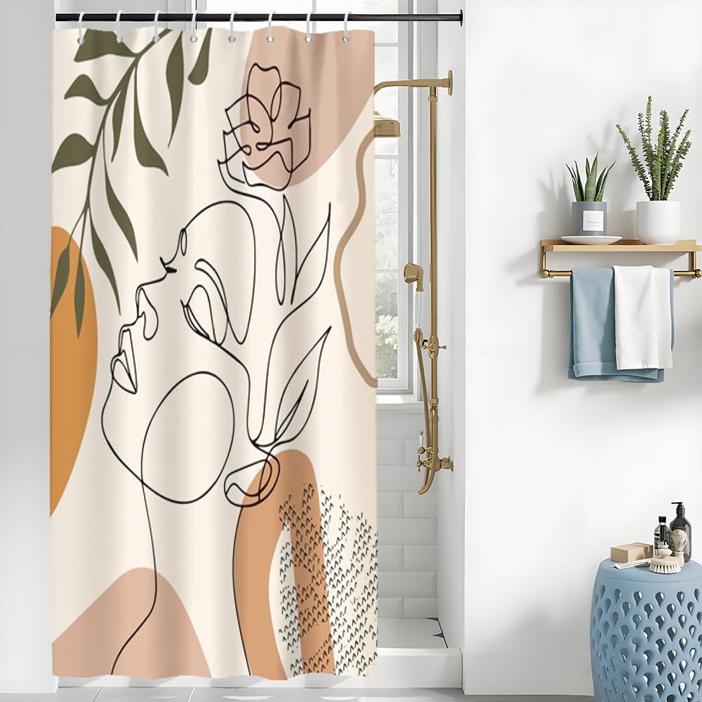 Rideau De Douche Feuilles Vert Et Fleurs Roses - Imperméable Anti Moisissure 120x180cm