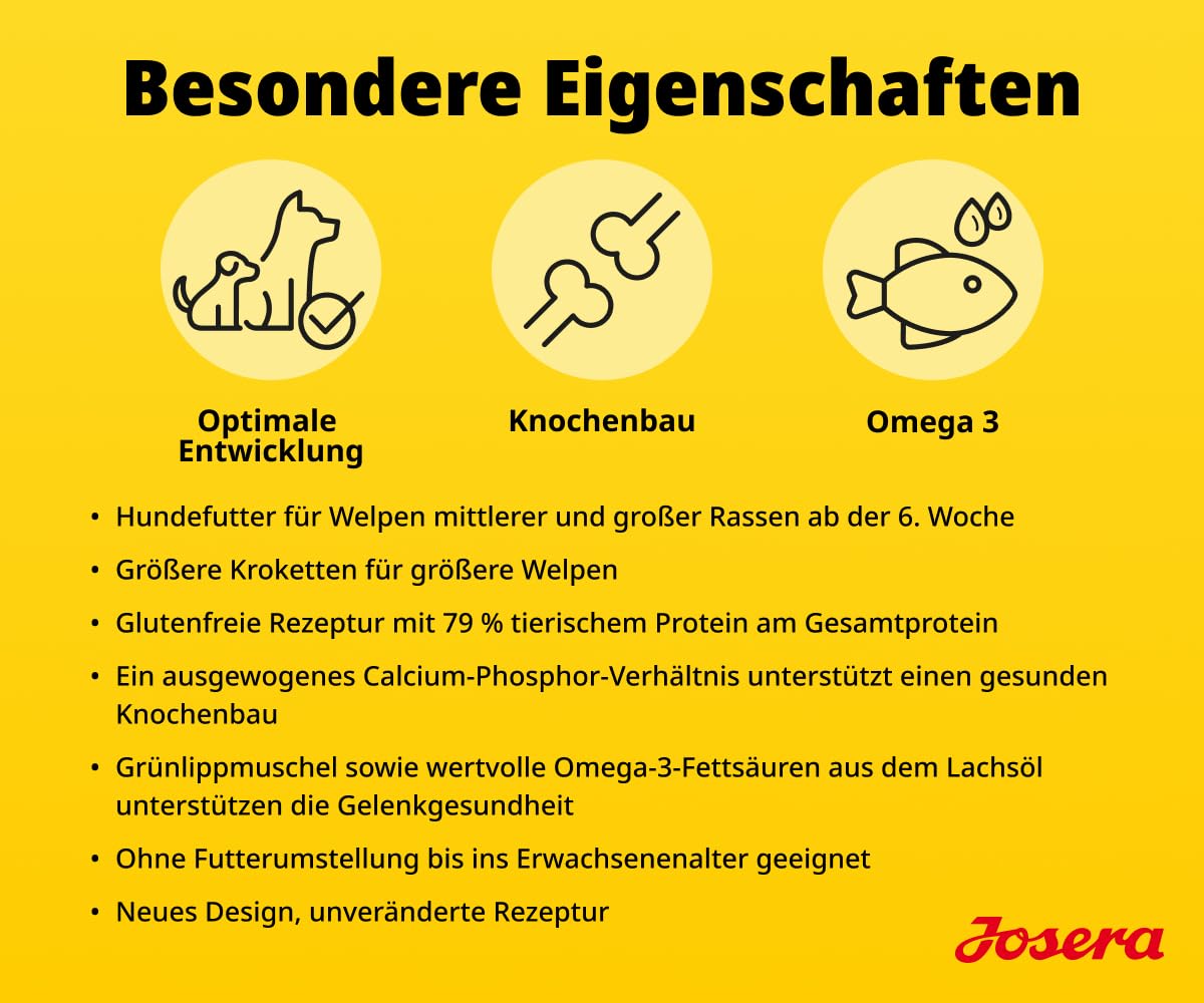 JOSERA Kids (1 x 12,5 kg) | Junior | Premium Trockenfutter mit Huhn & Reis für wachsende größere Hunde | zur Aufzucht & optimalen Versorgung größerer Welpen ab der 6. Woche | glutenfrei | 1er Pack