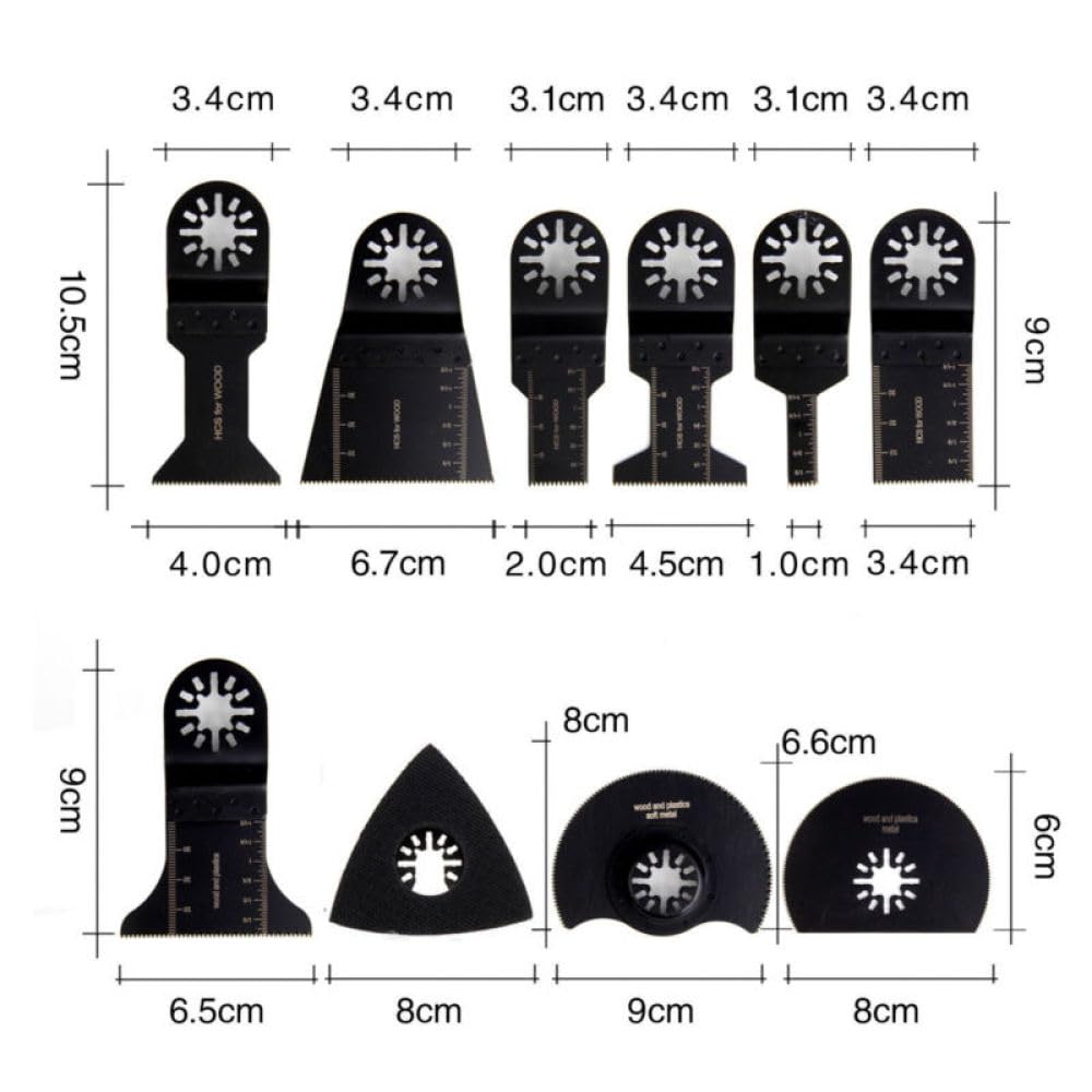 TopHomer Juego de 68 hojas de sierra oscilantes universales multiherramienta, cuchillas HCS y bimetálicas + kit de lijado, para corte de madera, metal, plástico, comercio y bricolaje