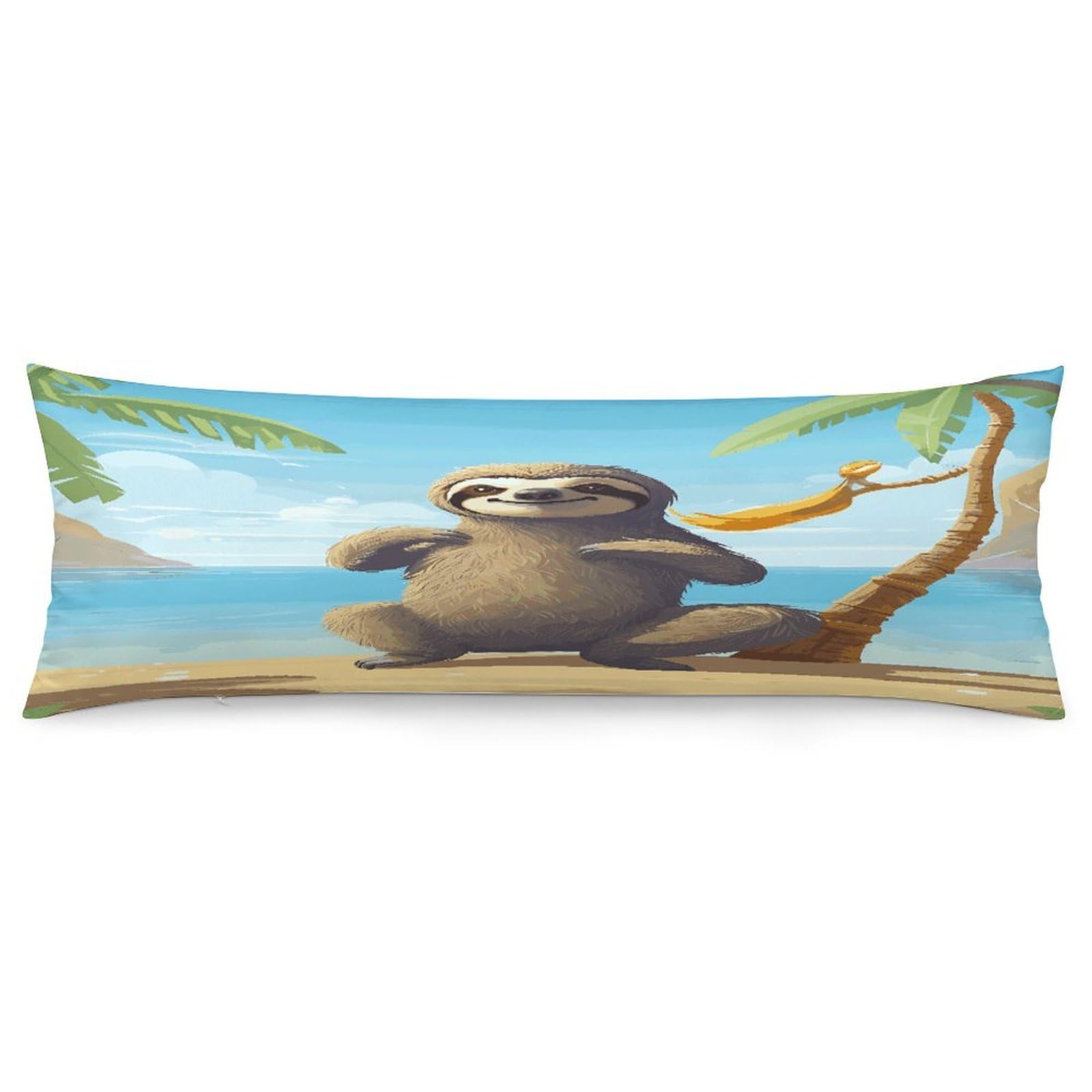 Sloth on Beach Throw Pillow Covers with Silent Zipper Polyester Pillow Protectors Removable Pillow Cases Soft Pillowcase Cozy Pillow Sham Cushion Cover for Sofa Car Bed 20"x54"