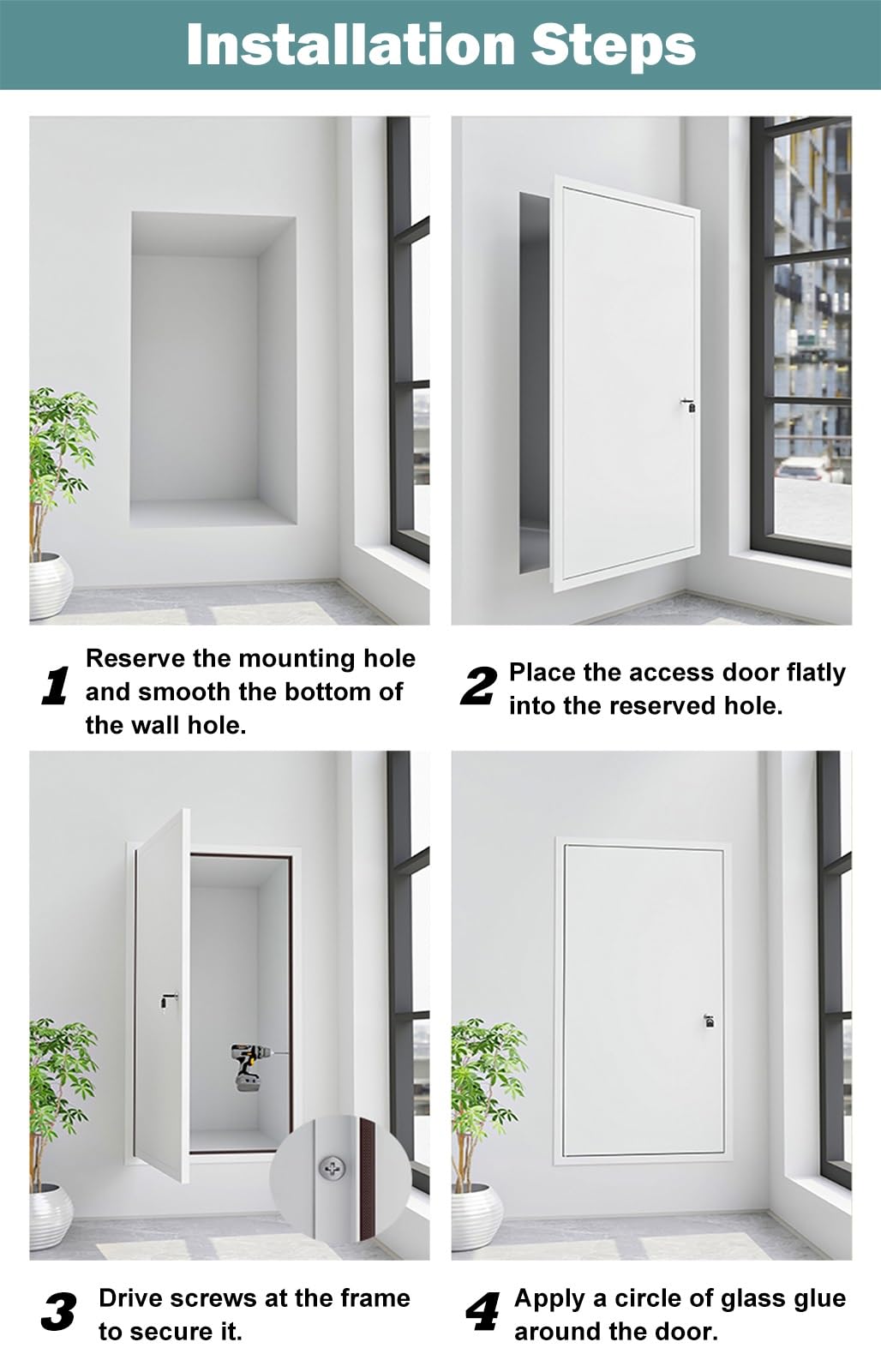 Puerta de Inspección Panel de Acceso Blanco con Cerradura, Trampilla de Inspección de Pared, 400x400, 500x500, 600x600, 600x750, 600x900, 700x700, 800x800, Puerta de Acceso Grande con Llave(50x50cm)