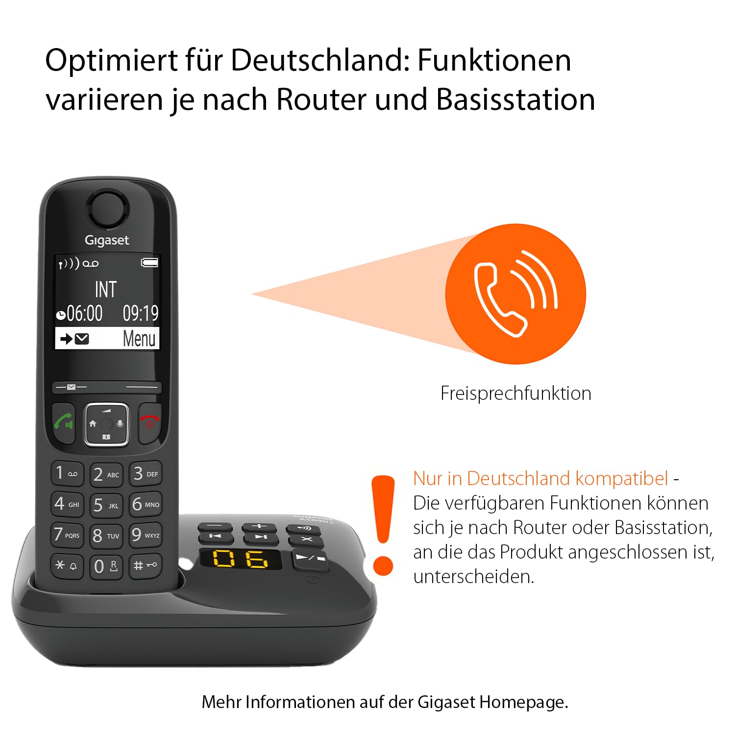 Gigaset AS690A Schnurloses DECT-Telefon mit Anrufbeantworter, großes Display, Freisprechfunktion, schwarz