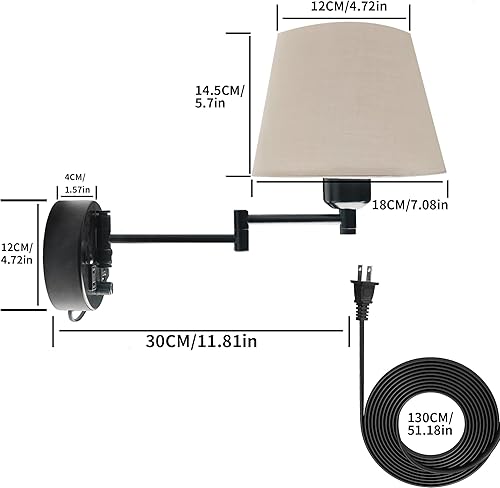 Miniatura 5 de Lámparas de noche montadas en la pared con USB y enchufe de 2 pines, juego de 2 apliques de dormitorio con cable e interruptor, aplique de pared