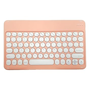 Wireless Bluetooth Keyboard, Universal Smart Rechargeable White Round Soft Keycaps Keyboard for iPad/Microsoft Surface and iOS Android Windows Devices (Micro USB, Peach)