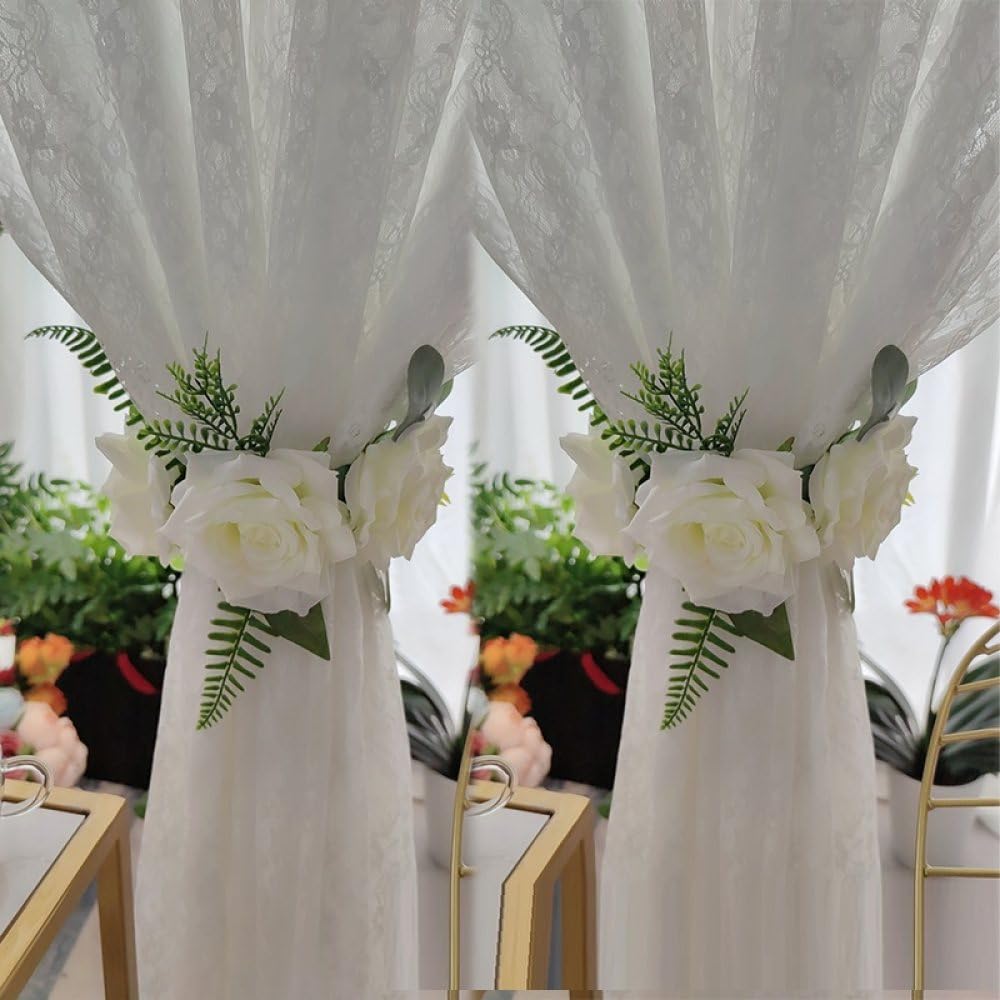 Alzapaños magnéticos para cortinas sin taladrar la pared con diseño de flores blancas