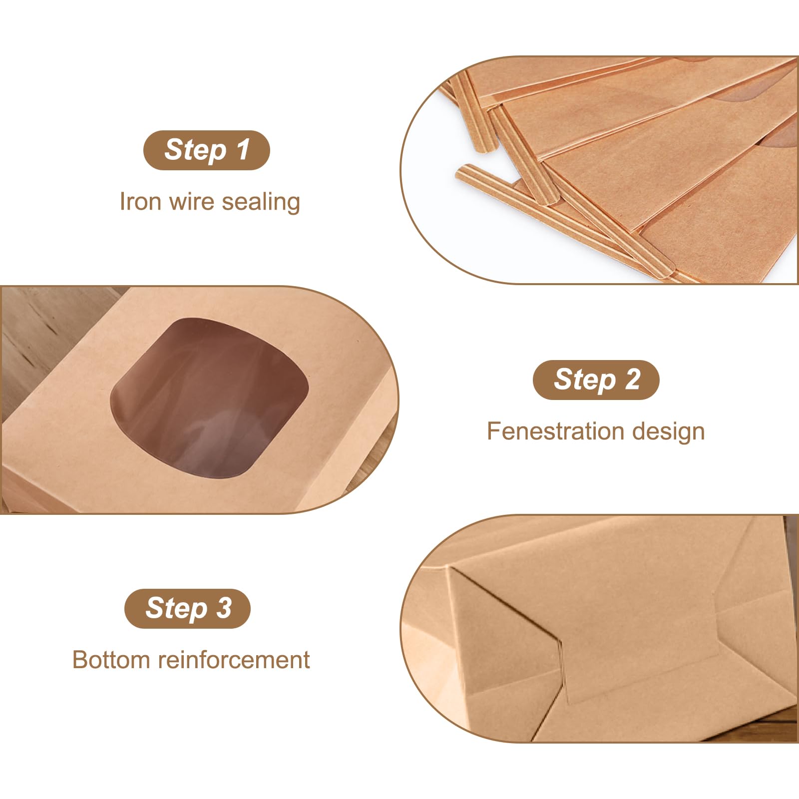25 Sacchetti Di Carta Kraft Marrone Con Finestra – 17x9x6 Cm, Anti-olio E Impermeabili, Con Chiusura A Filo, Per Caffè, Noci E Caramelle
