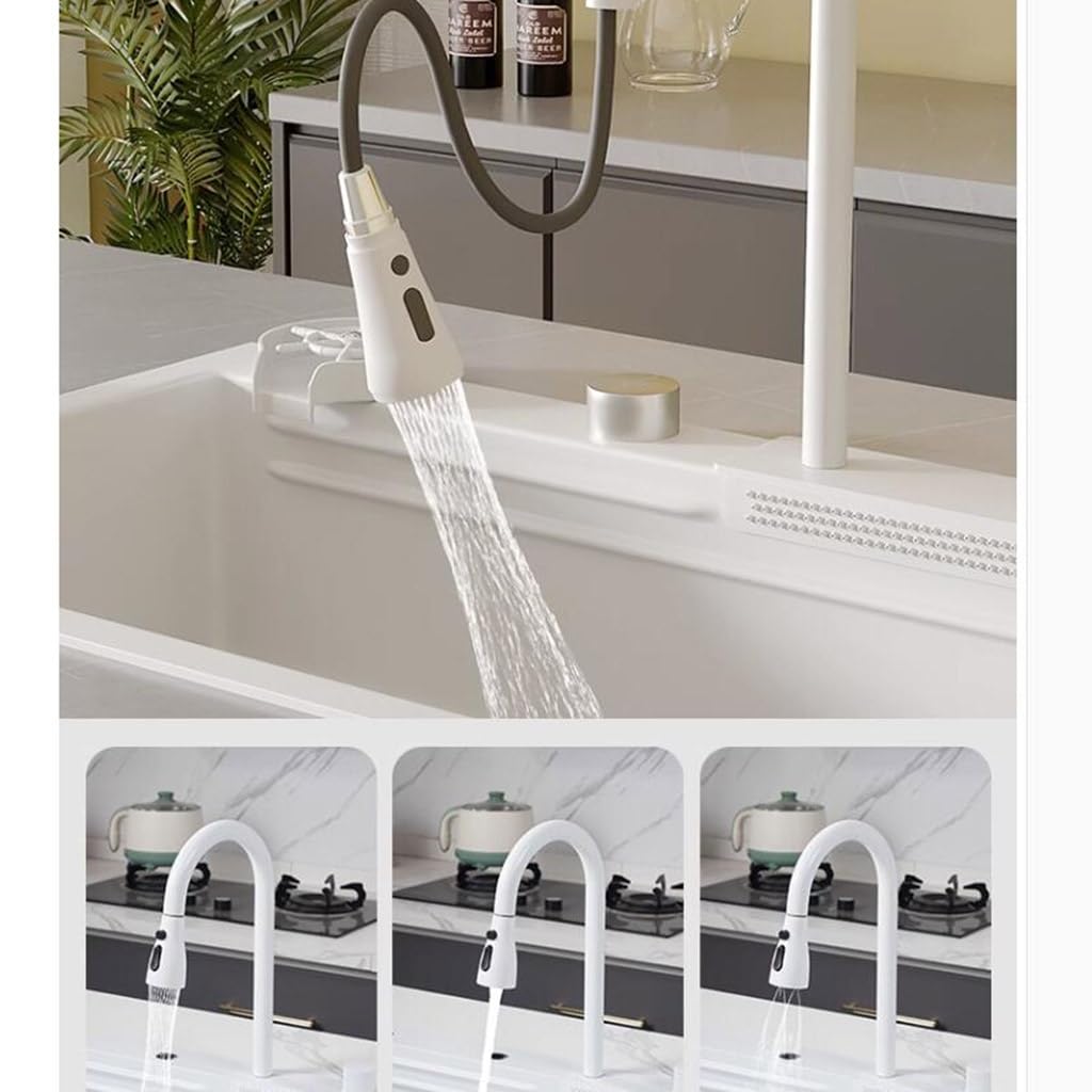 Cocina Hermoso, Sencillo e Innovador Fregadero de Cascada Fregadero de Acero Inoxidable Blanco de un Solo Tazón Lavado de Frutas y Verduras Vajilla Piscina de Agua Fregadero Multifuncional Fregadero
