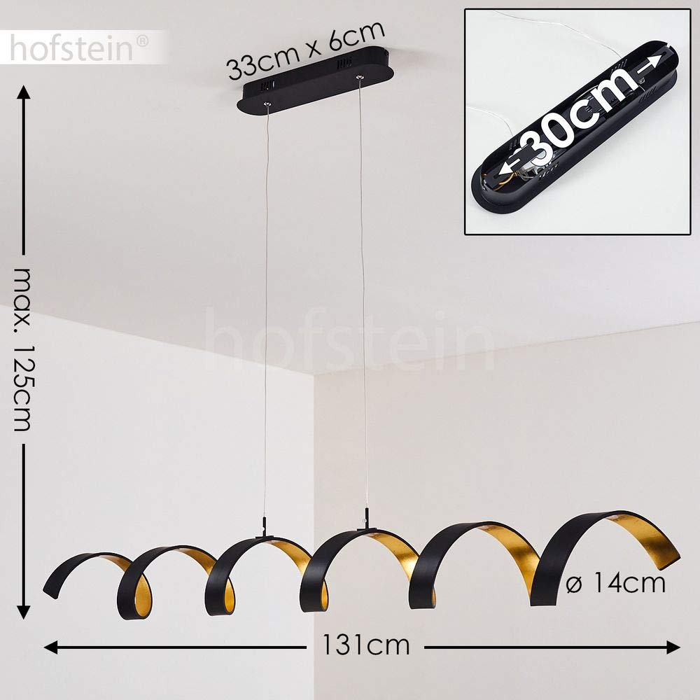 LED Pendelleuchte Rezat, dimmbare Hängelampe aus Metall in Schwarz/Gold, längliche Hängeleuchte, Höhe max. 125 cm, 6 x 5 Watt, 1800 Lumen, Lichtfarbe 3000 Kelvin (warmweiß)