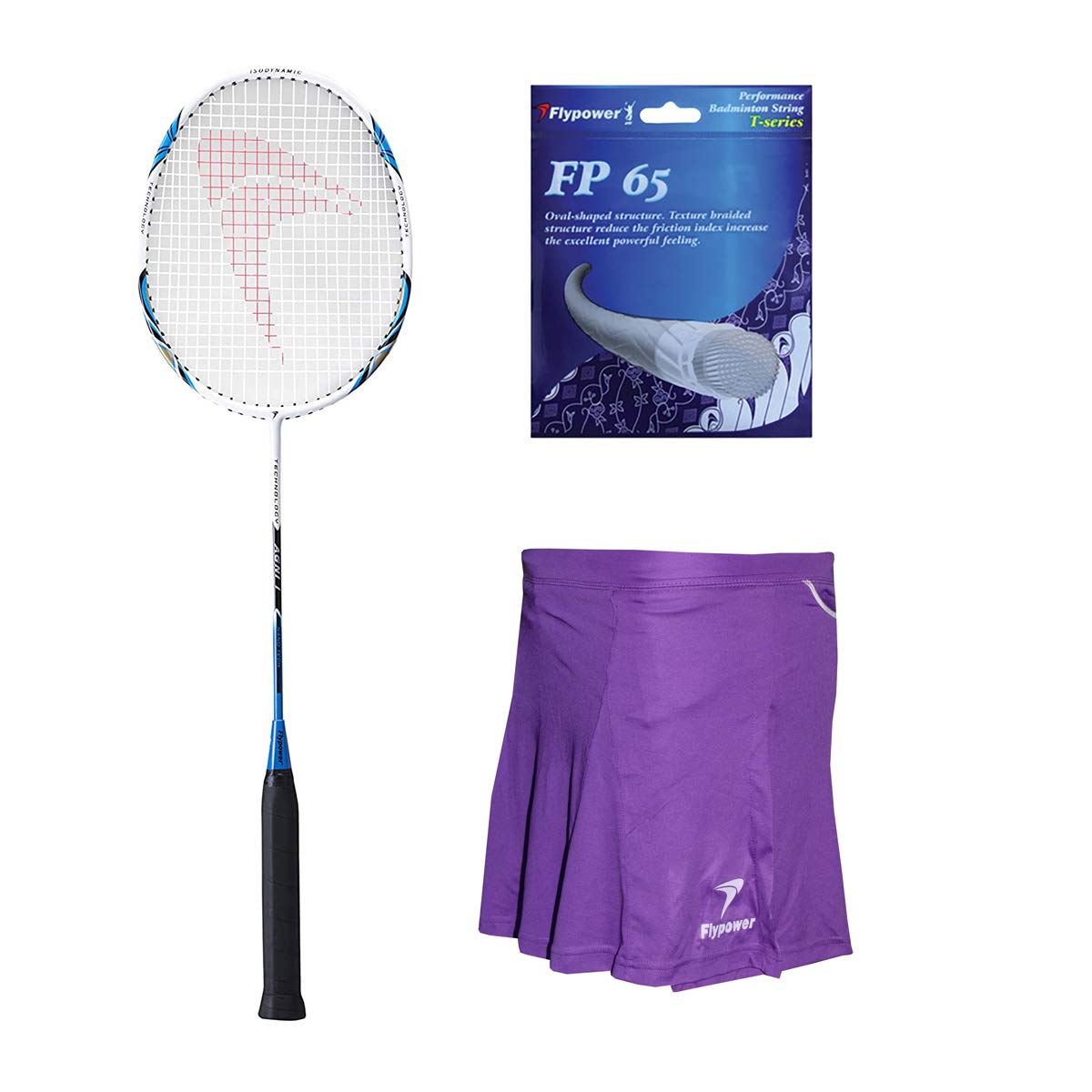 Flypower Badminton Racket Agni 1 with String FP 65 and Skirt UTARI Purple Size L, multicolor-image-42