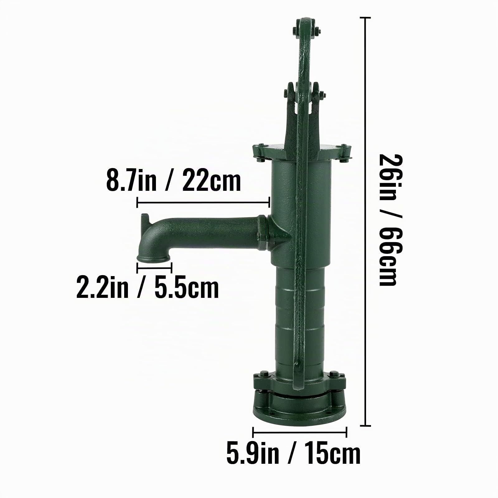 VEVOR Soporte de Bomba Manual de Hierro Fundido 22,86 x 22,86 x 66 cm Soporte para Bomba de Agua de Mano 13,5 kg Estructura Estable Soporte de Bomba de Mano para Jardín con Pintura en Aerosol, Verde