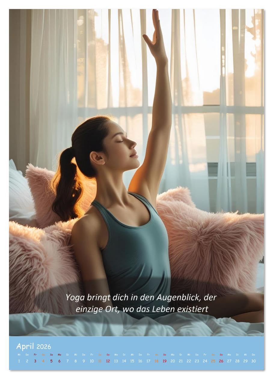 Yoga im Bett (hochwertiger Premium Wandkalender 2026 DIN A2 hoch), Kunstdruck in Hochglanz: Entspannt durch das Jahr - mit dem Yoga-im-Bett-Kalender. (CALVENDO Gesundheit)